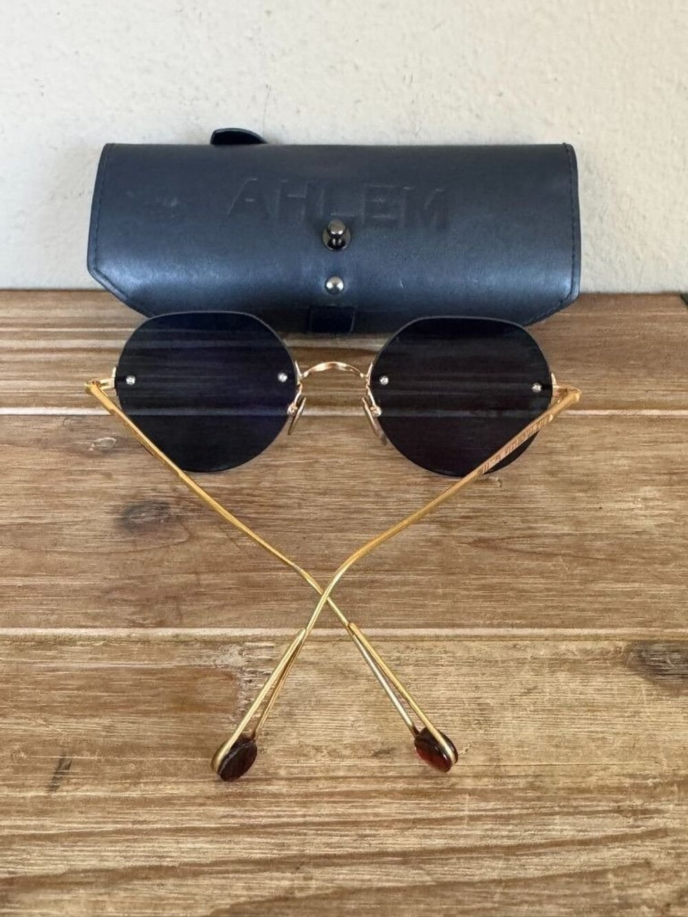 AHLEM Made In France Place Rodin Rose Gold Rimless Blue Tint Sunglasses W/ Case - Picture 2 of 12